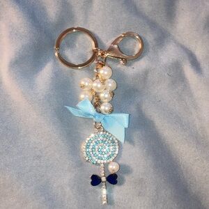Lollipop Gold and Blue Keychain with Pearls